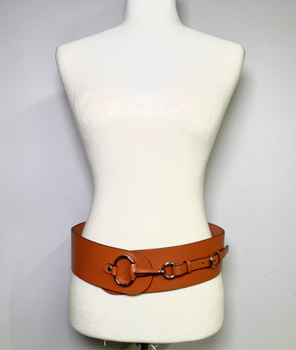 Cognac Gucci Cowhide Leather S Wide Bucklet Horsebit