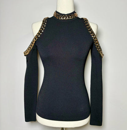 Women Size S Karen Millen Black Label Black Solid Ribbed Knit Top