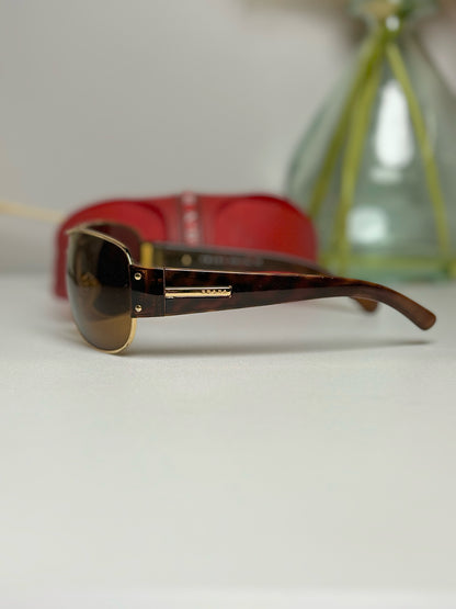 Brown, Gold Tortoise Shell Prada Wraparound Sunglasses