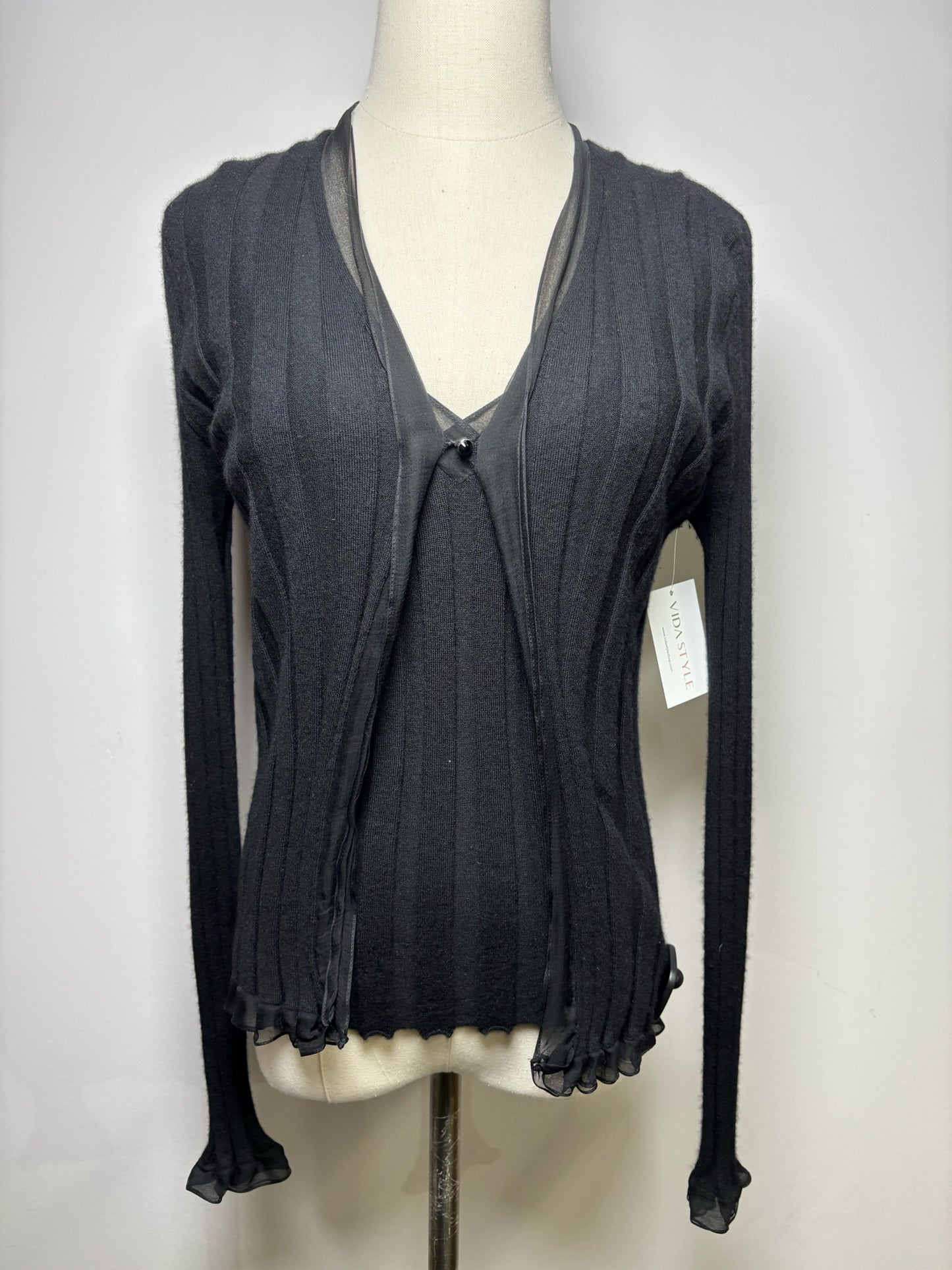 Women Size M Christopher Fischer Black Solid Cashmere Sweater