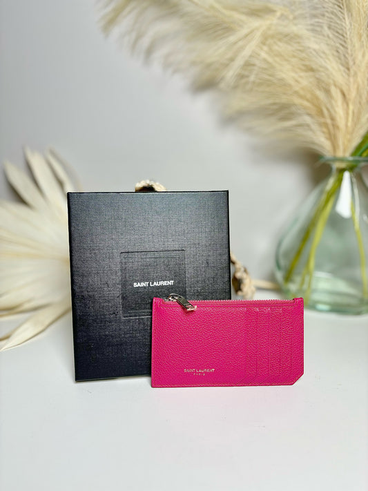 Pink Saint Laurent Leather Credit Card Wallet