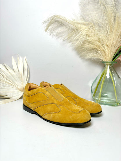 W Shoe Size 39 Hogan Mustard Leather Suede Flats