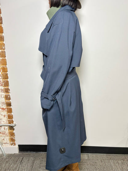 Women Size L Theory Blue Solid Wool Trench Coat