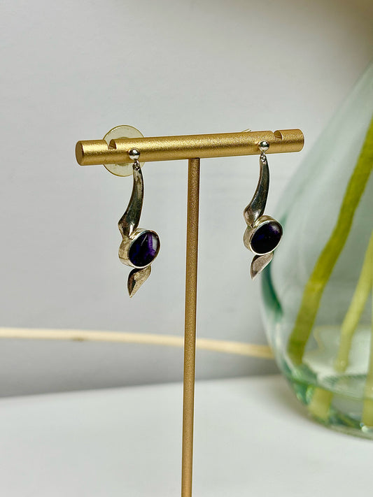 Sterling Silver Amethyst Stone Pierce Earrings