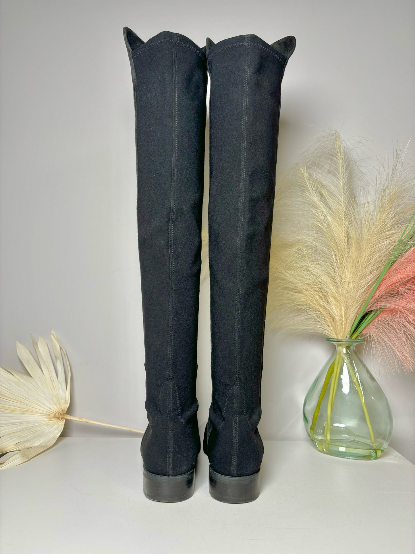 W Shoe Size 9.5 Stuart Weitzman Black Leather Suede Over the Knee Boots