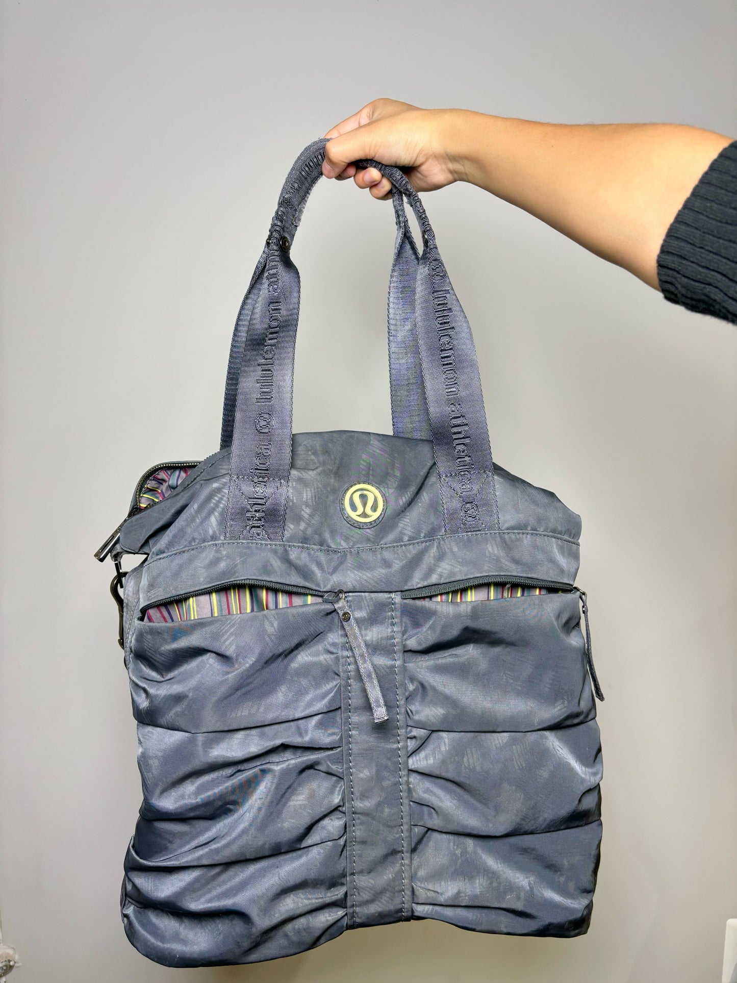 Charcoal Lululemon Solid Nylon Pleated Tote Bag