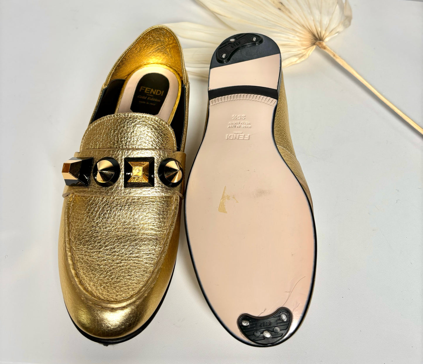 W Shoe Size 6 Fendi Gold Loafers