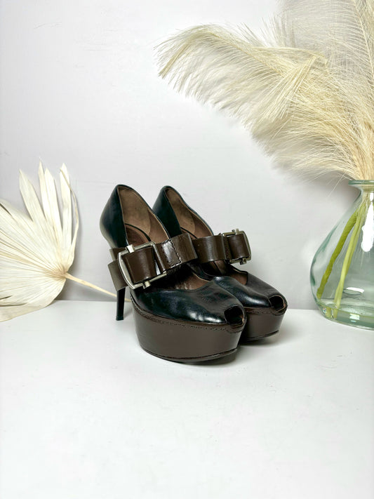 W Shoe Size 37.5 Marni Black Leather Heels