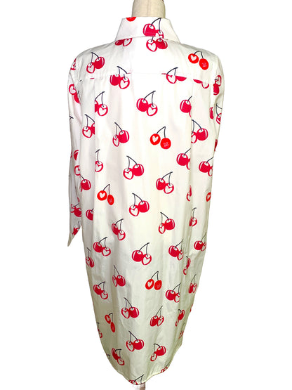 Women Size 14 Max Mara White Cherries Cotton L/S Dress