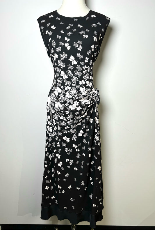 Women Size L Bottega Veneta Black Butterflies Print Midi Dress