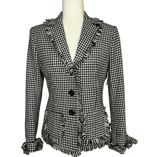 Women Size 40 Adec 2 Black Houndstooth Wool Blazer