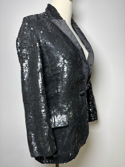 Women Size 2 L'Agence Black Sequins Polyester Blazer