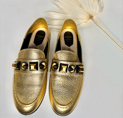 W Shoe Size 6 Fendi Gold Loafers