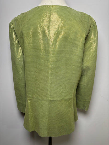 Women Size 12 Lafayette 148 Green Metallic Genuine Leather Leather Jacket