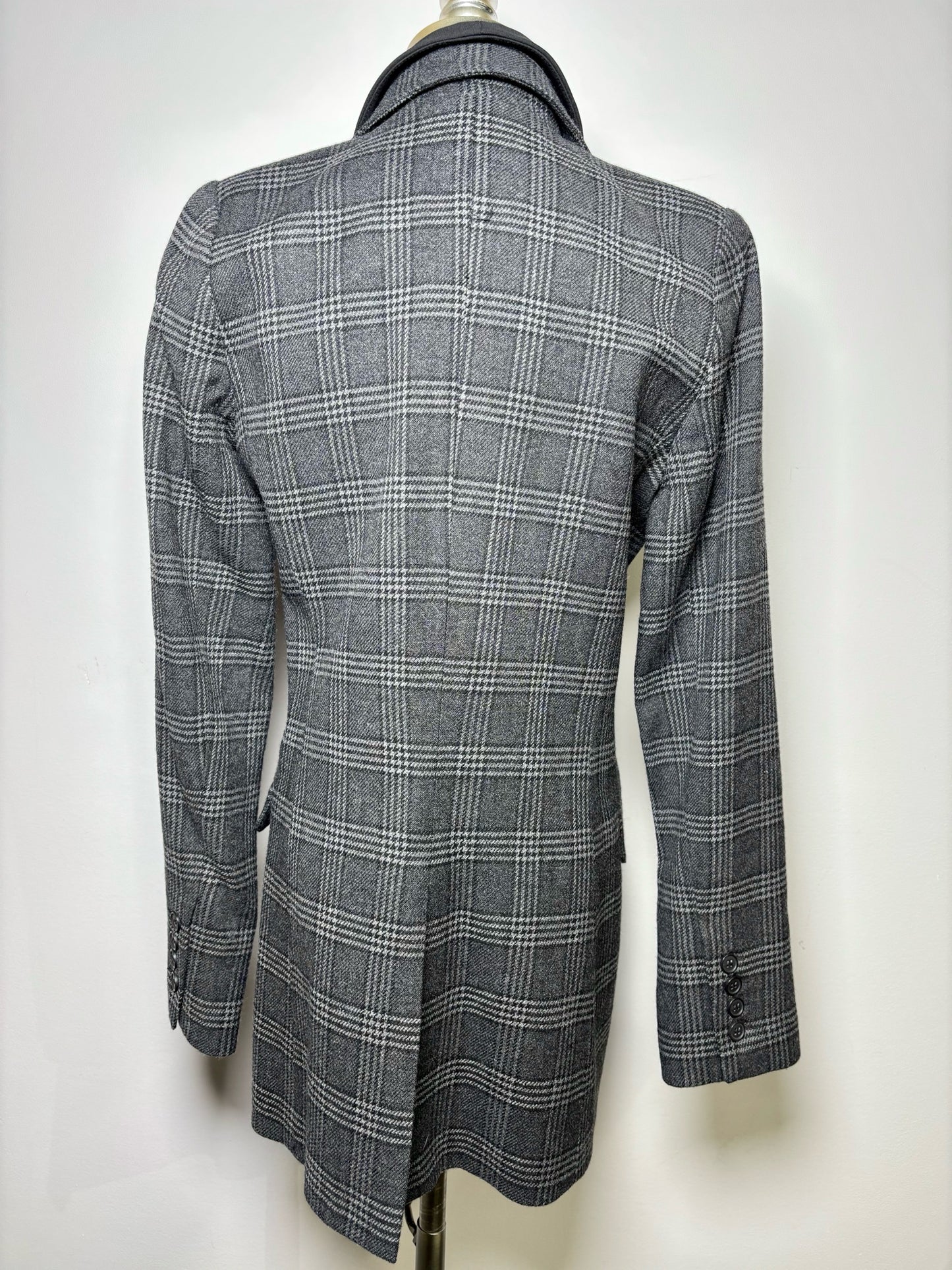 Women Size M Smythe Charcoal, Black Plaid Double Collar Wool Blazer