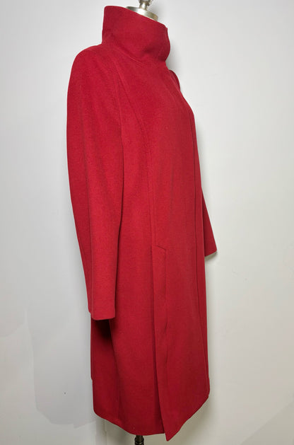 Women Size 14 Akris Punto Red Solid Wool, Cashmere Long Coat