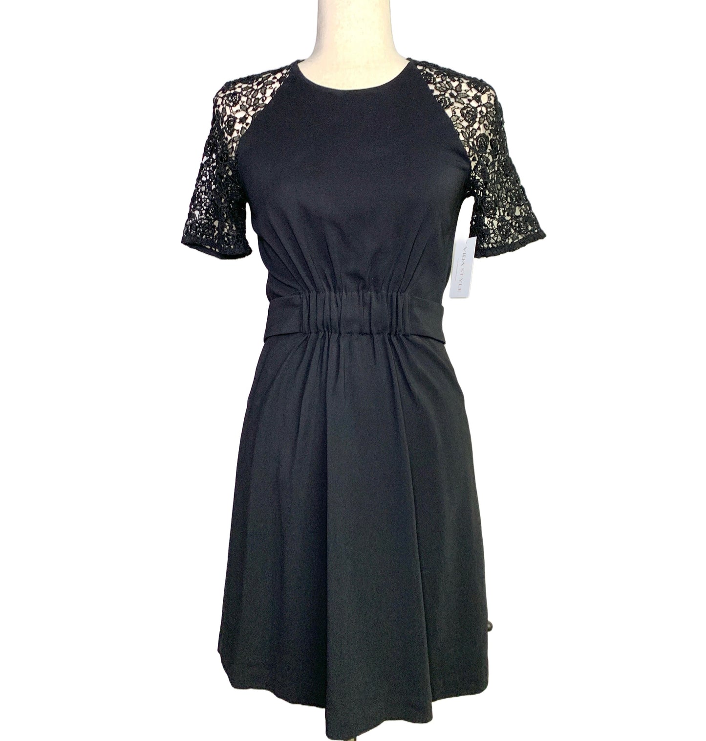 Women Size 2 ALC Black Solid Lace Sleeves/Shoulders Mini Dress