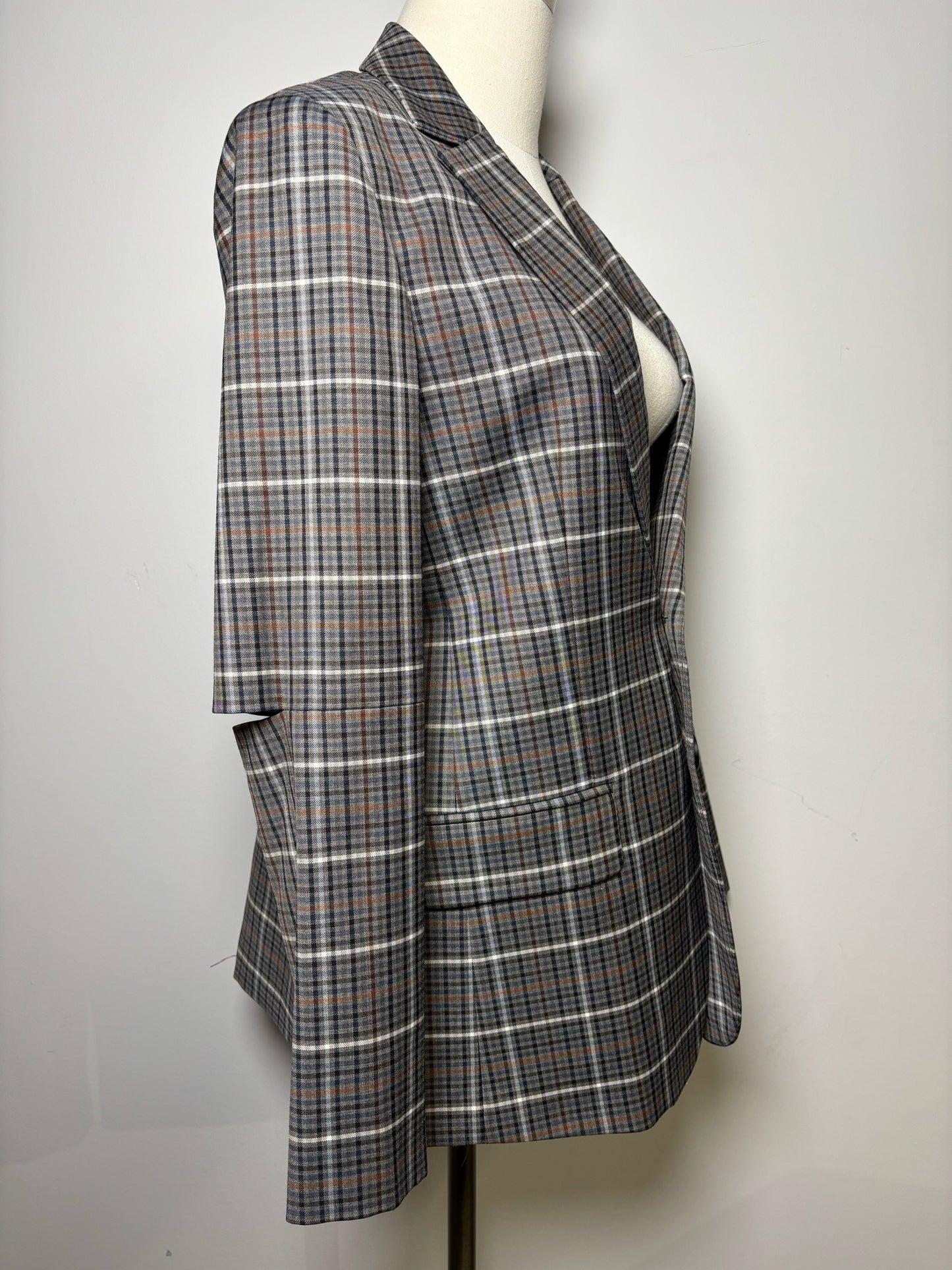 Women Size M Tibi Heather Gray Plaid Elbow Cutouts Blazer