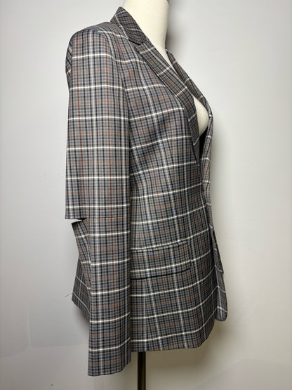 Women Size M Tibi Heather Gray Plaid Elbow Cutouts Blazer