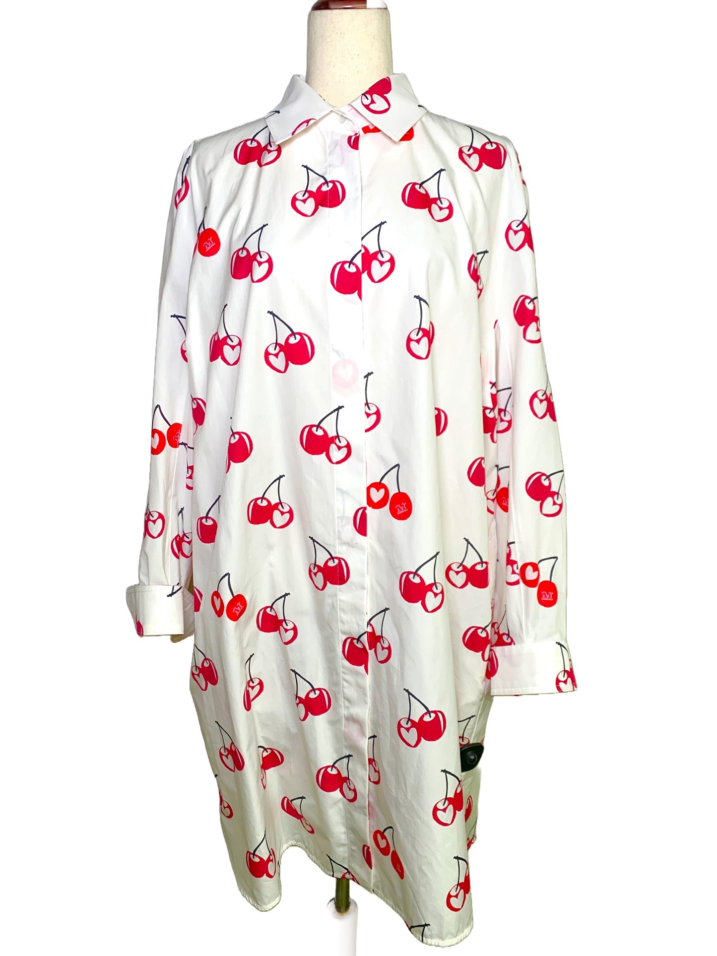 Women Size 14 Max Mara White Cherries Cotton L/S Dress