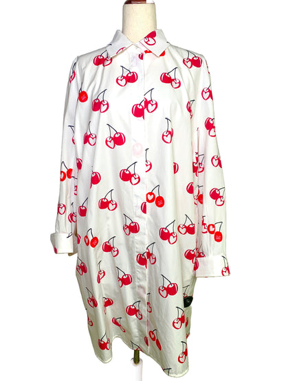 Women Size 14 Max Mara White Cherries Cotton L/S Dress