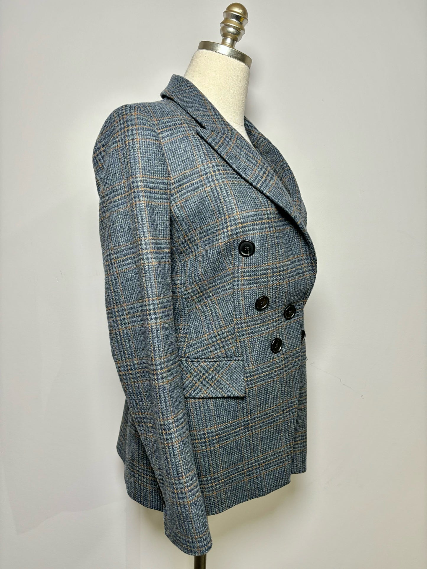 Women Size 6 Veronica Beard Blue Plaid Wool Blazer