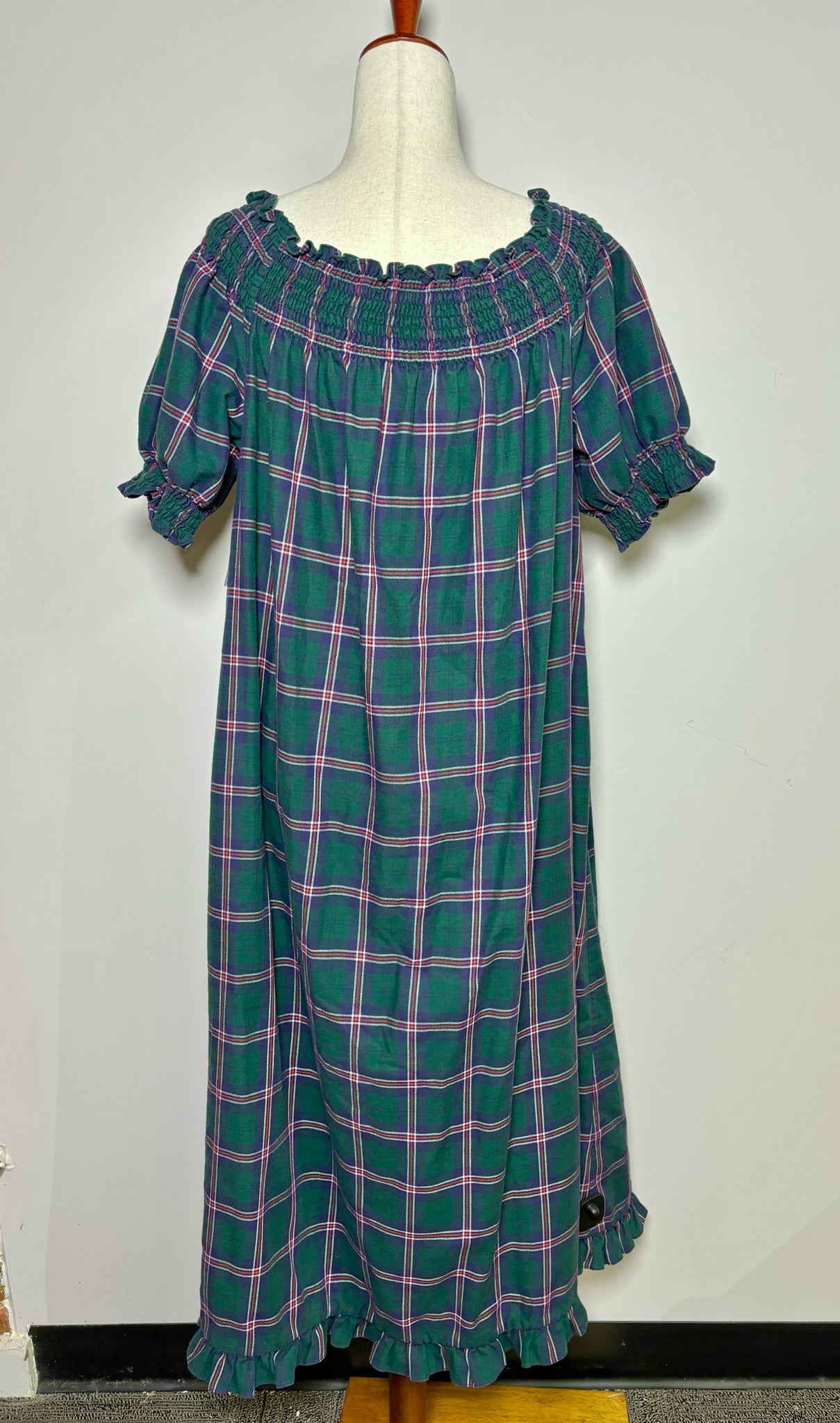 Women Size S Hill House Green Plaid Cotton Midi Dress