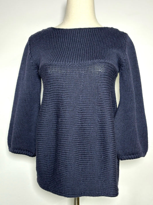 Women Size S Piazza Sempione Blue Solid Wool Knit Sweater