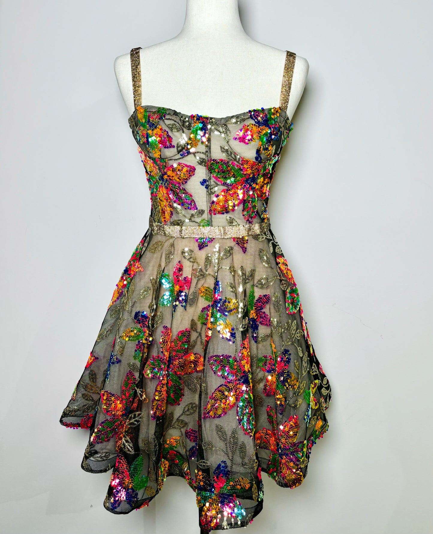 Women Size XS Bronx & Banco Multi-Color Sequins Party Tulle Dress