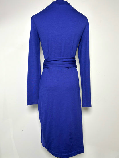 Women Size S Emilio Pucci Blue Solid Wool Faux Wrap Midi Dress