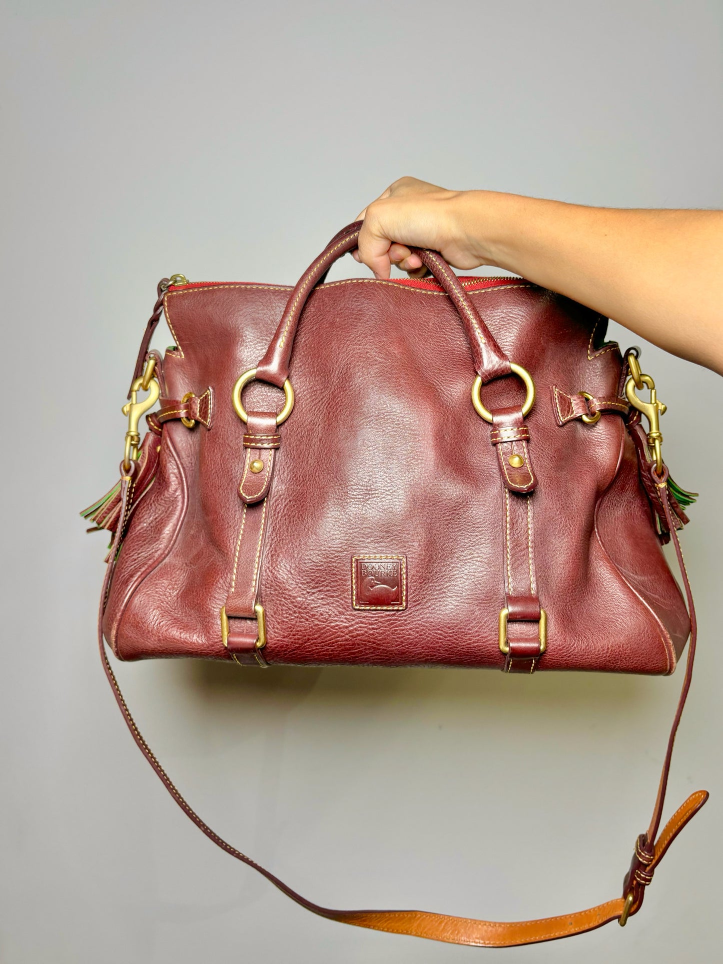 Burgundy Dooney & Bourke Cowhide Solid Leather Tote Bag