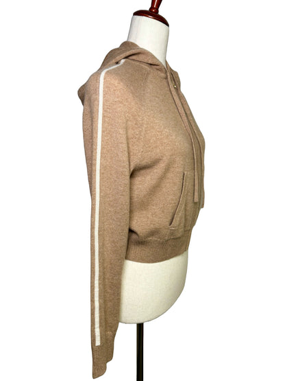 Women Size XS J. Crew Camel Solid Cashmere Zip Hoodie Sweater