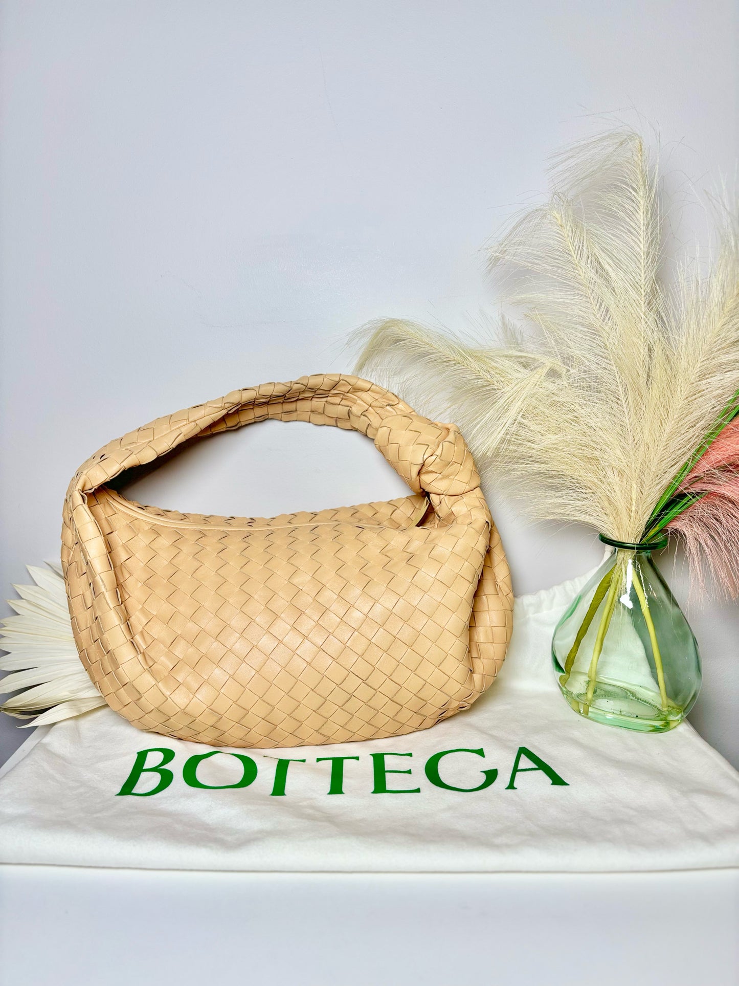 Oatmeal Bottega Veneta Woven Leather Jodie Purse