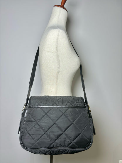 Black Longchamp Solid Quilted Nylon Leather Trim Shoulder Purse