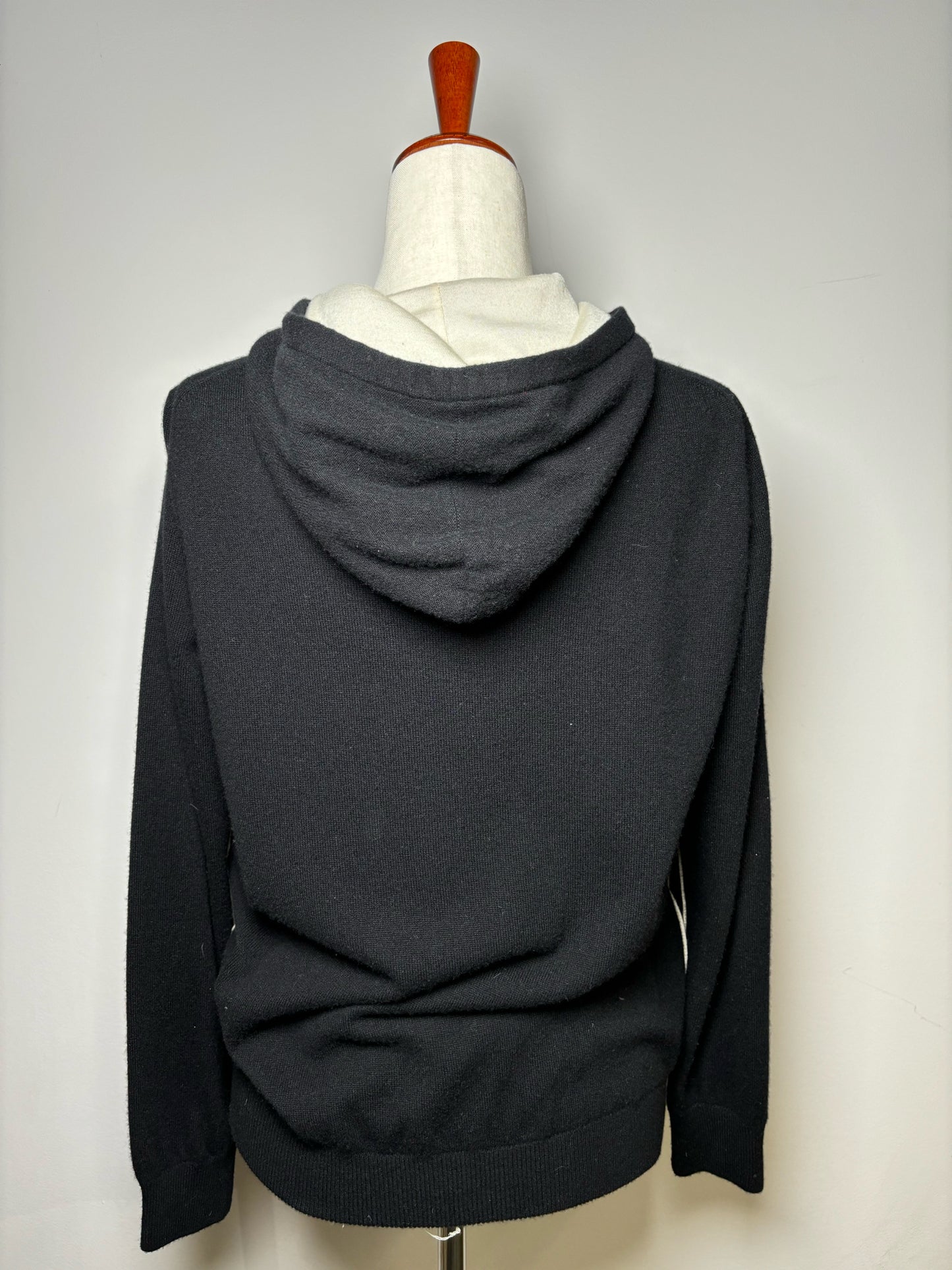 Women Size L Colombo Black Solid Cashmere Zip Front Hoodie Sweater