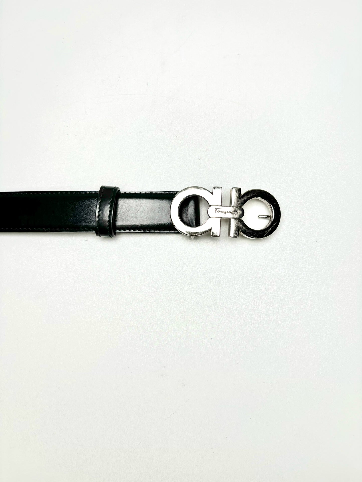 Black Salvatore Ferragamo Leather S Belt Silver Tone Buckle