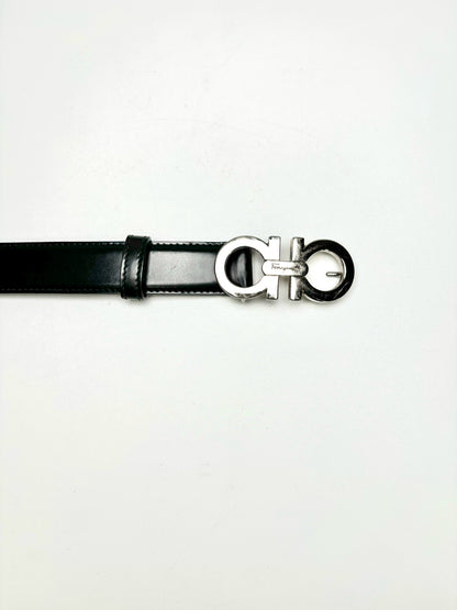 Black Salvatore Ferragamo Leather S Belt Silver Tone Buckle