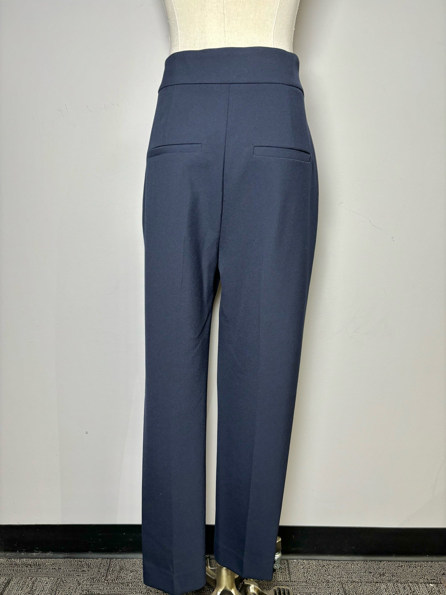 Women Size M Veronica Beard Blue Solid Ponte' Knit Gold Buttons Pants