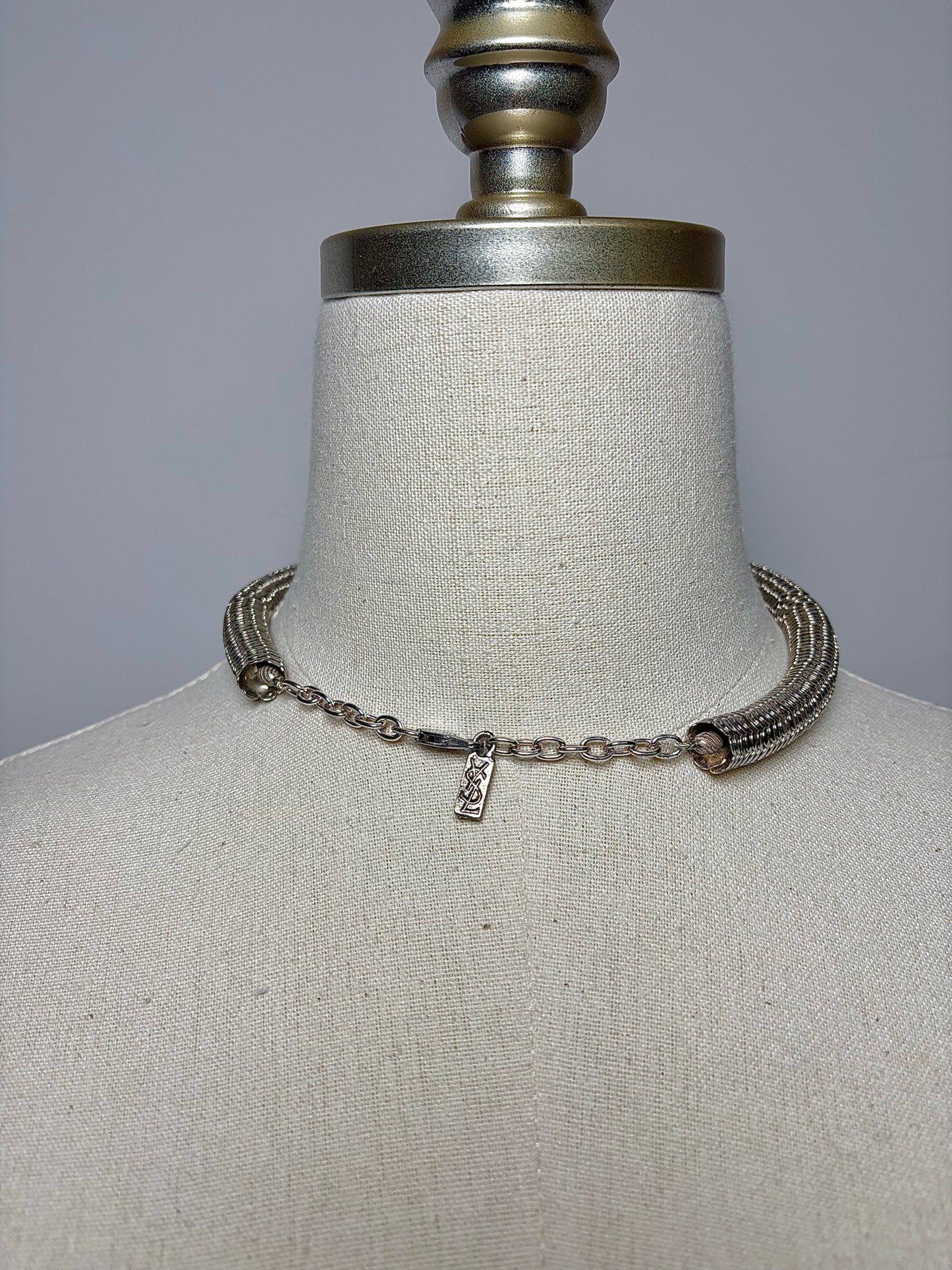 Yves Saint Laurent Sterling Silver Serpentine Chain Vintage Necklace