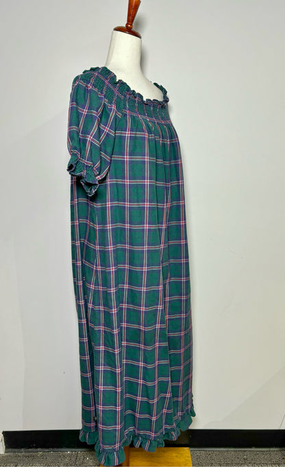 Women Size S Hill House Green Plaid Cotton Midi Dress