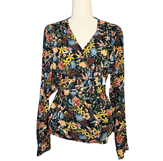 Women Size 44 Sezane Multi-Color Floral Wrap Blouse