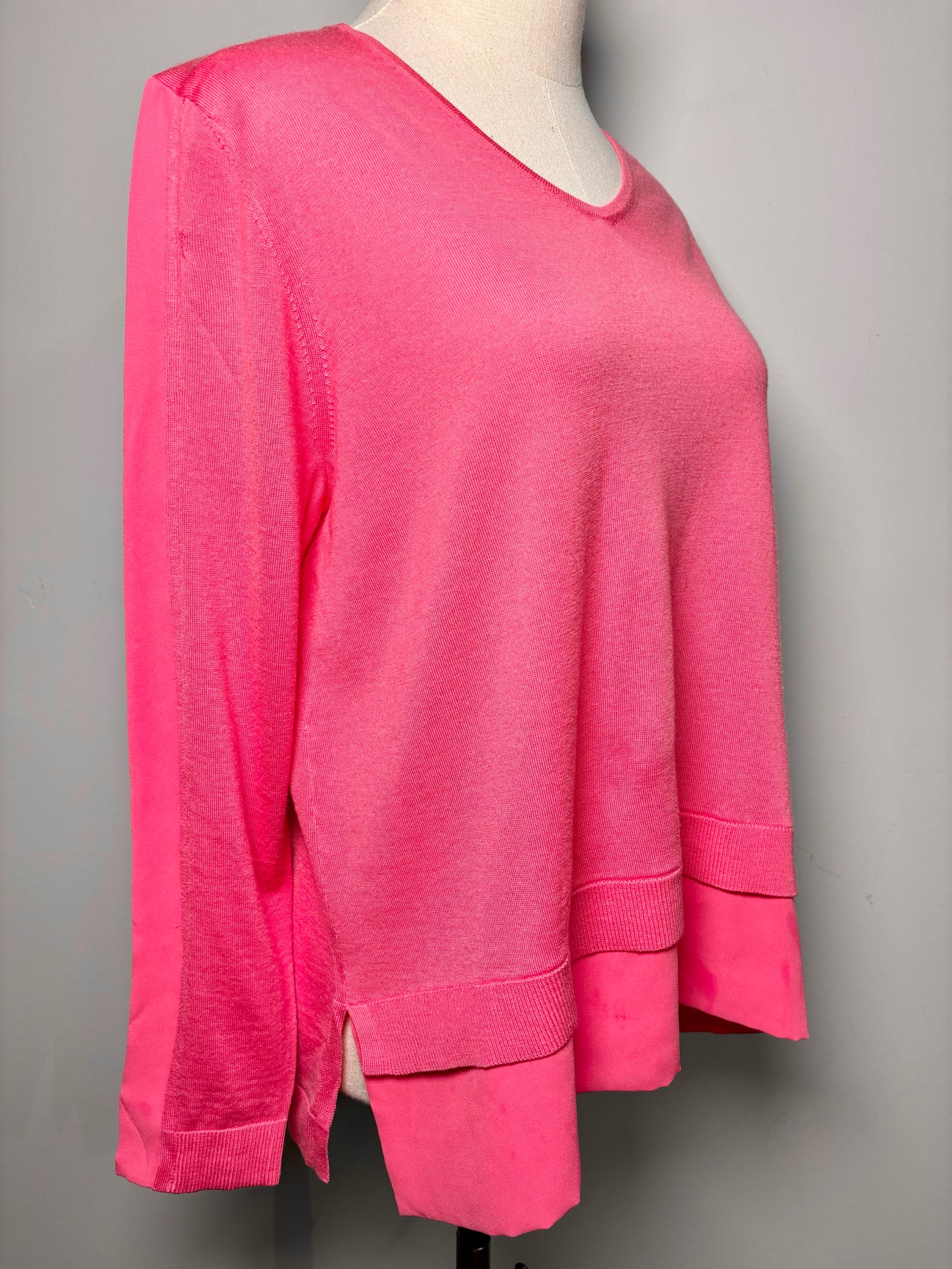 Women Size L Luisa Cerano Pink Solid Merino Wool Sweater