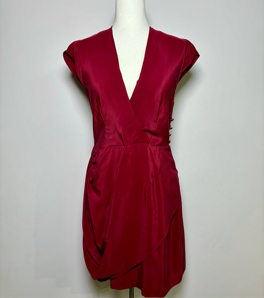 Women Size S Twelfth Street by Cynthia Vincent Burgundy Solid Silk Dress