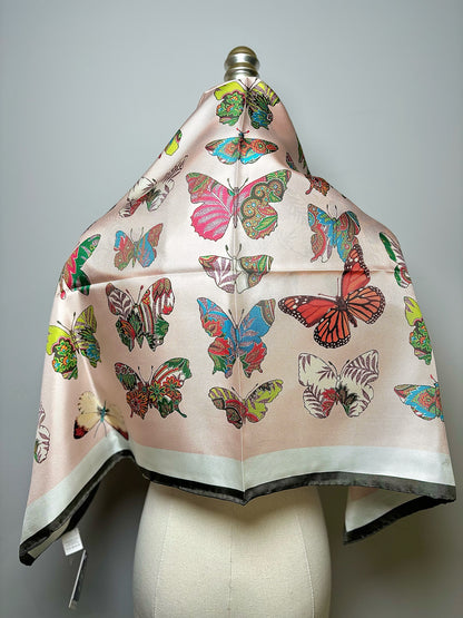 Echo Pink Butterfly Silk Scarf 35 x 35