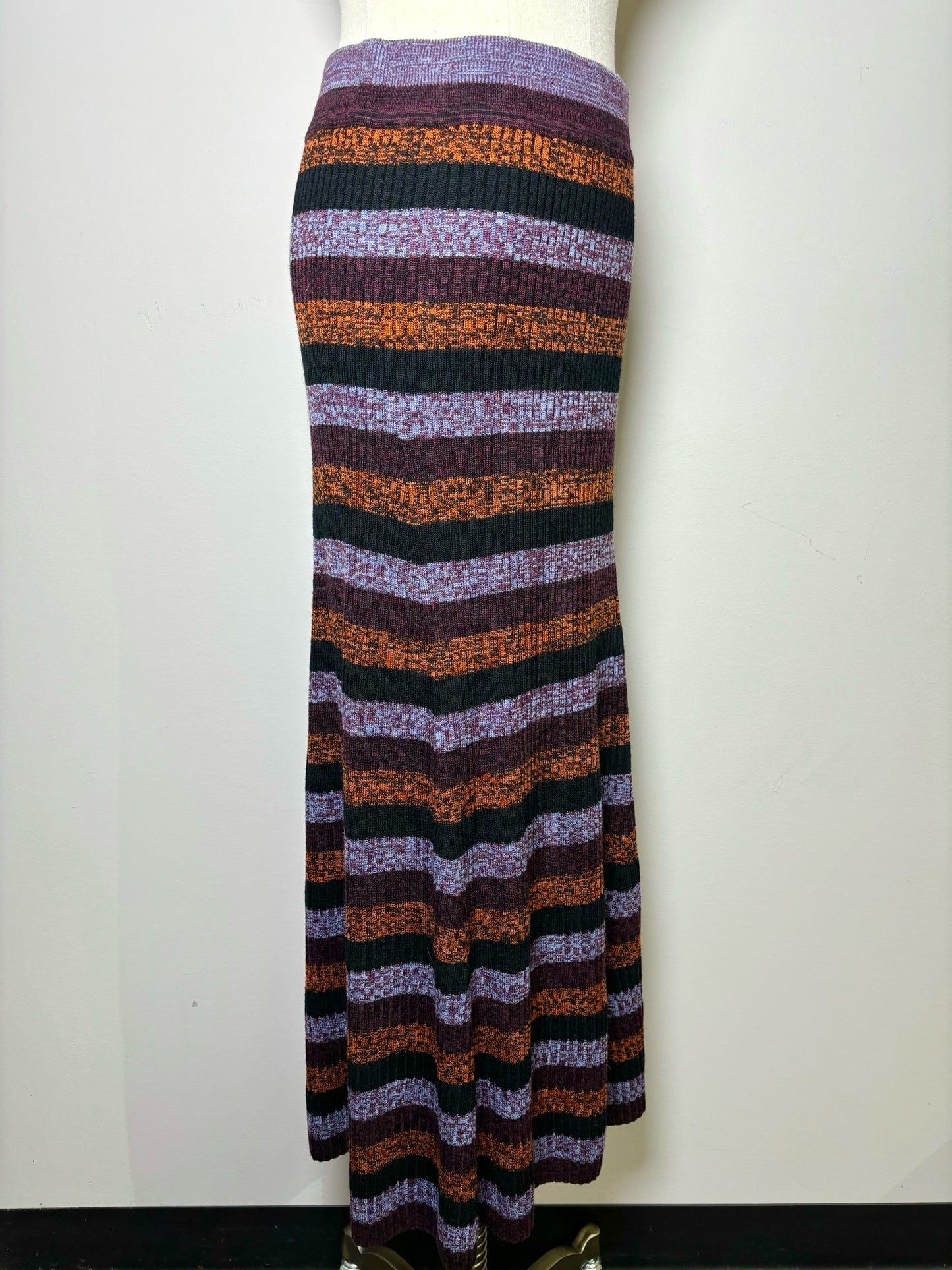 Women Size M Ganni Multi-Color Stripe Wool Ribbed Maxi Skirt