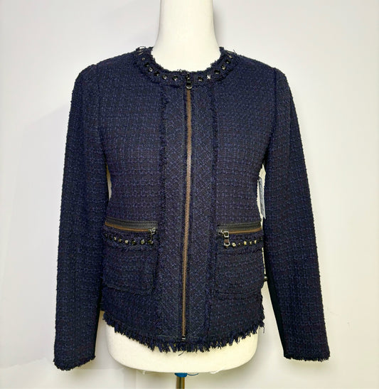 Women Size 0 Rebecca Taylor Navy Tweed Wool Blend Blazer