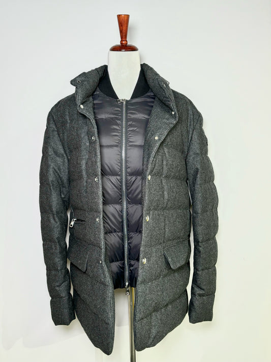 Moncler Charcoal Wool Houndstooth Men's L Jacket Removable Dickey