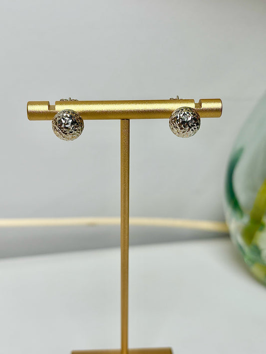 White Gold Diamond Cut Hamered Ball Stud Earrings