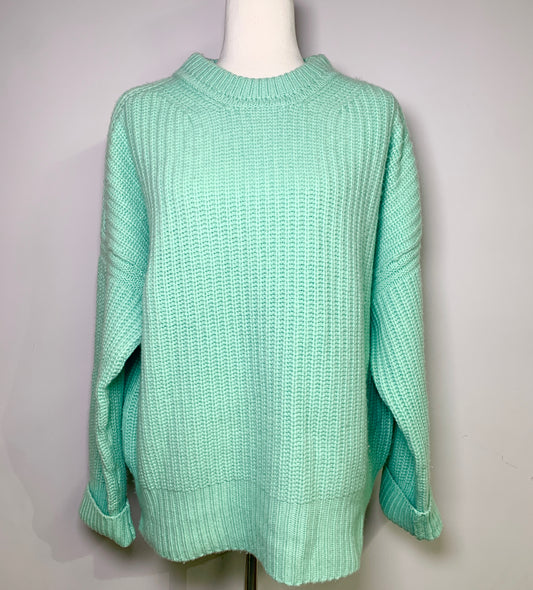 Women Size L La Ligne New York Pistachio Green Solid Cashmere Knit Sweater