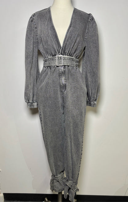 Grey Women Size M Nichole Lynel Acid Wash Jumpsuit